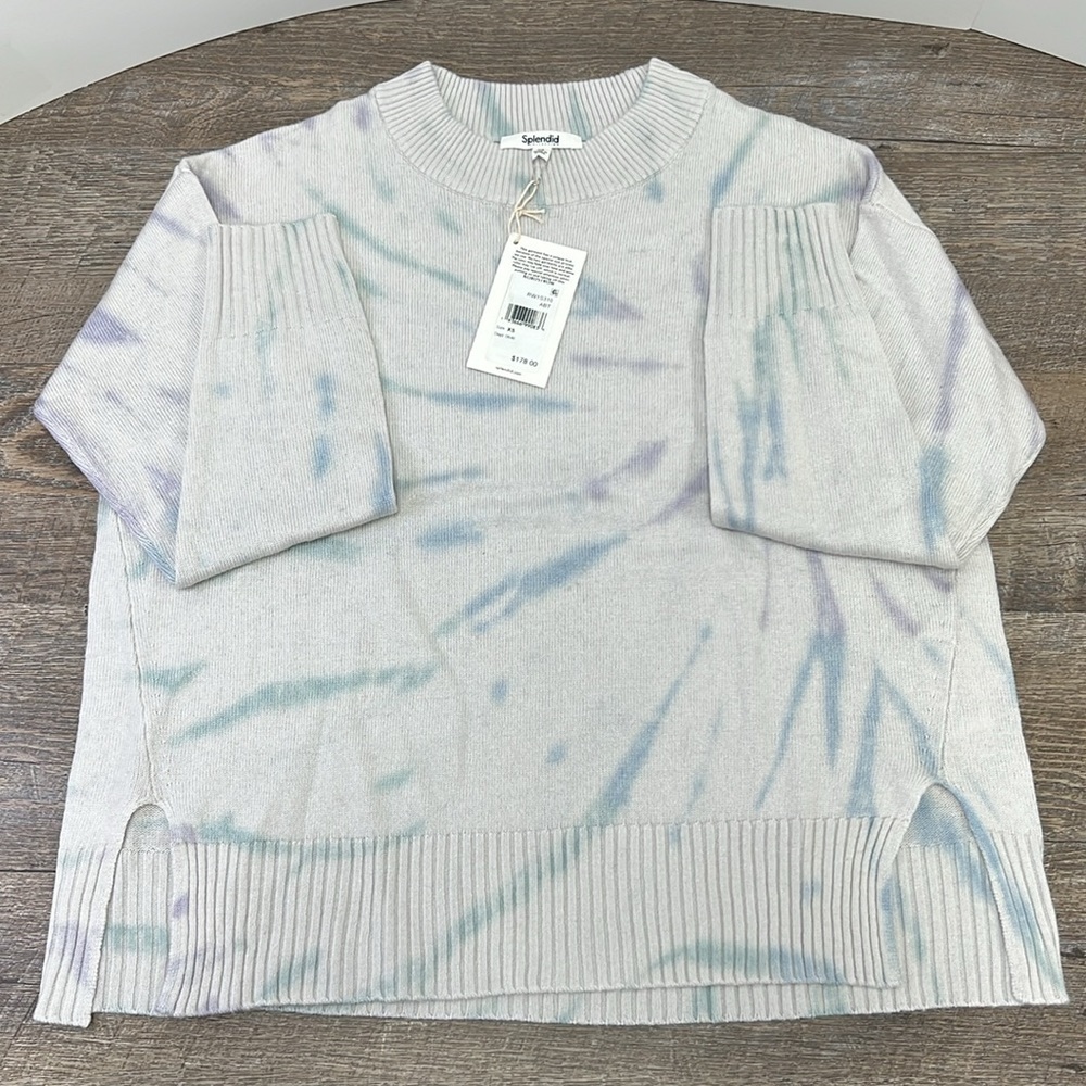 NWT Splendid Adeline Cashmere Blend Arctic Blue Tie Dye Sweater Size XS - Picture 6 of 10
